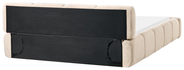 Posteľ s čelom sivobéžová látkové čalúnenie 160 x 200 cm škandinávsky moderný minimalistický dizajn