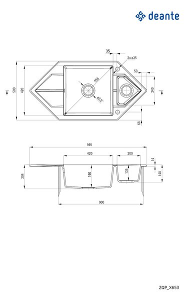 Deante Hexon, 1,5-komorový granitový drez 995x500x204 mm, šedá metalíza, DEA-ZQP_S653