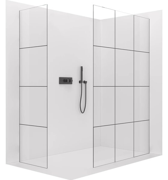 CERANO - Sprchová zástena Walk-in Crystal TL/P - 8 mm - bezvzperový systém - čierna matná, industriálne sklo - 90x90x200 cm