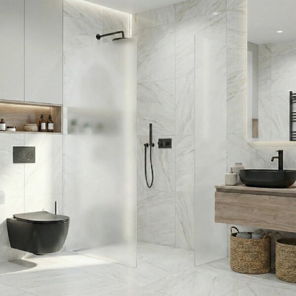 CERANO - Sprchová zástena Walk-in Crystal TL/P - 8 mm - bezvzperový systém - čierna matná, mliečne sklo - 60x60x200 cm
