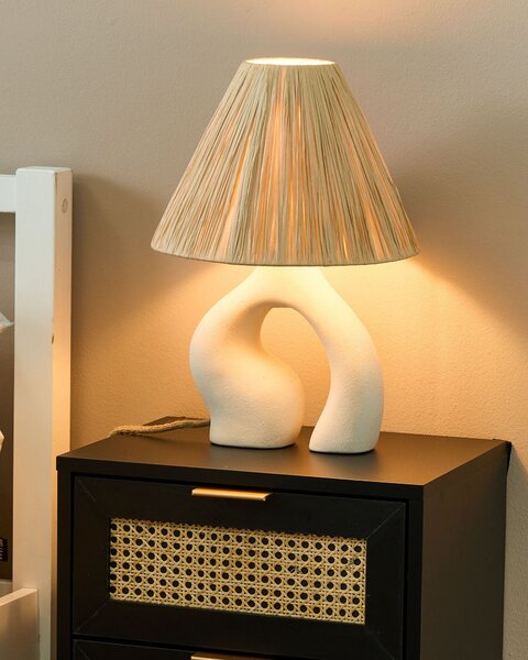 Stolná lampa biela keramický podstavec papierové prírodné tienidlo nočná stolná lampa