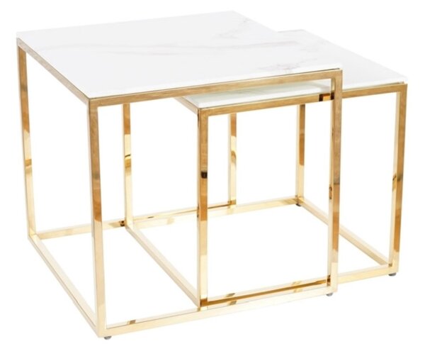 Set konferenčných stolíkov KALIOPE, biely mramor/zlatá