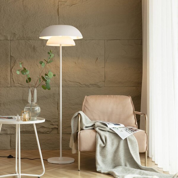 Stojacia lampa Lucande Kellina, 151 cm, biela, kov, E27, Biela / opálová, Obývacia izba / jedáleň, kov, Dizajn, Stojaca lampa