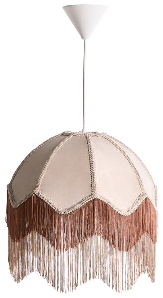 Závesná lampa béžová papier tkanina 182 cm lemovaná strapcami osvetlenie závesné svetlo retro vintage