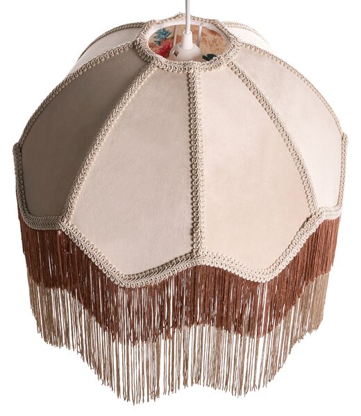 Závesná lampa béžová papier tkanina 182 cm lemovaná strapcami osvetlenie závesné svetlo retro vintage
