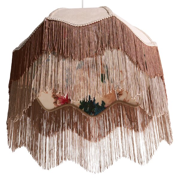 Závesná lampa béžová papier tkanina 182 cm lemovaná strapcami osvetlenie závesné svetlo retro vintage