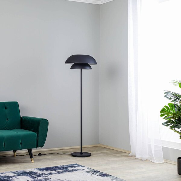 Stojacia lampa Lucande Kellina, 151 cm, čierna, kov, E27, Čierna, Obývacia izba / jedáleň, kov, Dizajn, Stojaca lampa