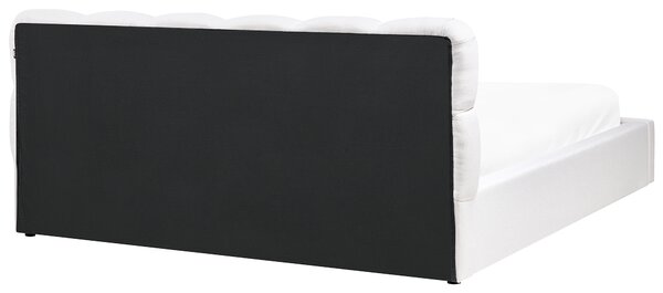 Posteľ krémová biela látkové čalúnenie 180 x 200 cm s úložným priestorom s čelom lamelový rošt moderný štýl spálňa