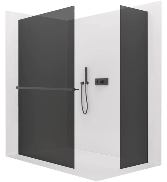 CERANO - Sprchová zástena Walk-in Crystal TL/P - 8 mm - bezvzperový systém + polička/držiak na uteráky - čierna matná, grafitové sklo - 80x60x200 cm