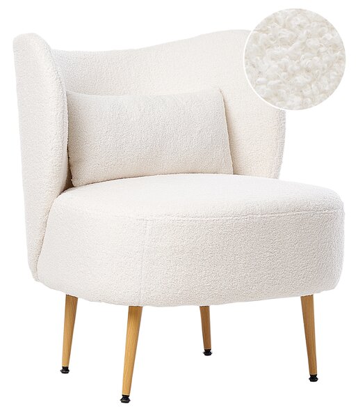 Kreslo krémová biela buklé čalúnenie svetlé drevené nohy zaoblené operadlo retro glamour art deco štýl obývačka spálňa