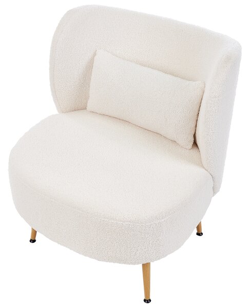 Kreslo krémová biela buklé čalúnenie svetlé drevené nohy zaoblené operadlo retro glamour art deco štýl obývačka spálňa