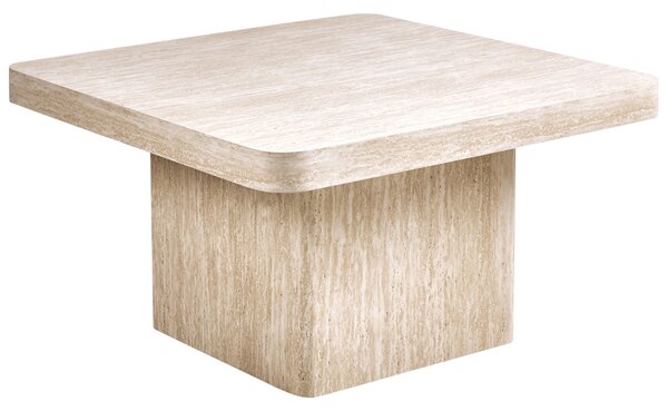 Konferenčný stolík béžový MDF vrchná doska dyha podstavec pripomínajúci kameň 80 x 80 cm moderný dizajn obývacia izba