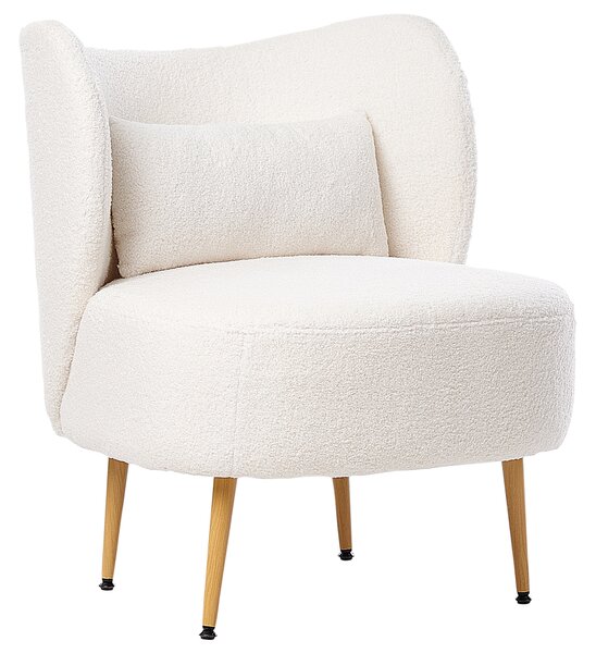 Kreslo krémová biela buklé čalúnenie svetlé drevené nohy zaoblené operadlo retro glamour art deco štýl obývačka spálňa