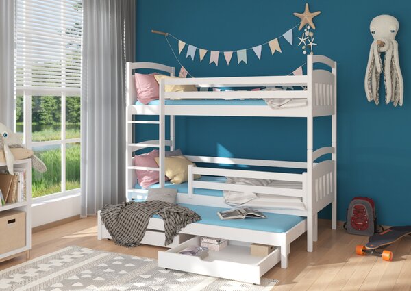 Detská poschodová posteľ ALDO + 3x matrac, 90x200/90x190, biela