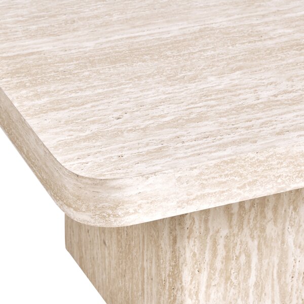 Konferenčný stolík béžový MDF vrchná doska dyha podstavec pripomínajúci kameň 80 x 80 cm moderný dizajn obývacia izba