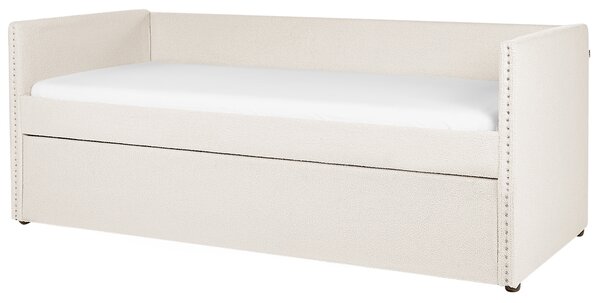 Rozkladacia posteľ svetlobéžová buklé čalúnenie 90 x 200 cm lamelový rošt spálňa detská izba