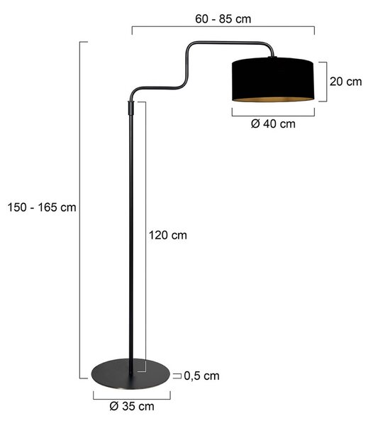 Steinhauer Stojacia lampa Bloeba, čierno-zlatá, výška 165 cm, chintz, Čierna, Obývacia izba / jedáleň, kov, Moderný, Stojaca lampa
