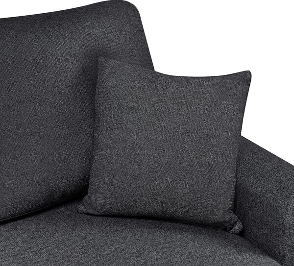 Rohová rozkladacia pohovka čierna látkové čalúnenie polyester umelý ľan s úložným priestorom ľavostranná s vankúšmi moderný štýl