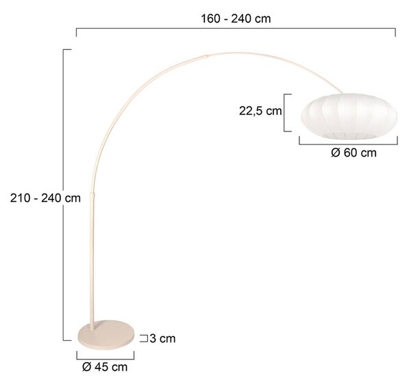 Stojacia lampa Sparkled Light krémová/biela, 240 cm, hodváb, Krémová / jantárovo žltá, Obývacia izba / jedáleň, kov, Moderný, Oblúková stojaca lampa