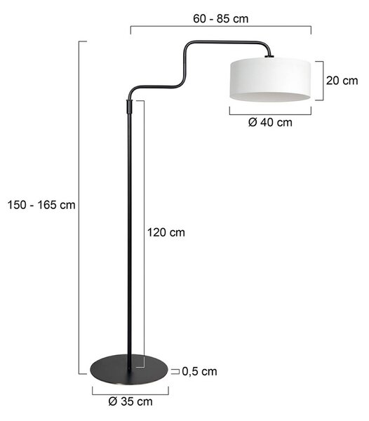 Stojacia lampa Bloeba, čierna/biela, výška 165 cm, ľan, Čierna, Obývacia izba / jedáleň, kov, Moderný, Stojaca lampa