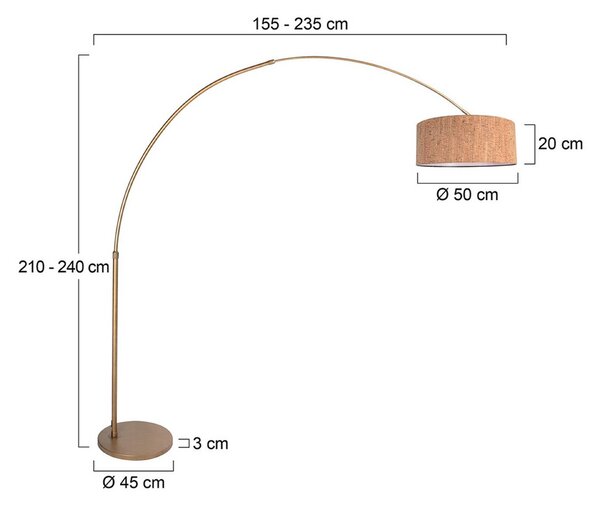 Stojacia lampa Sparkled Light bronzová/hnedá 240 cm, korok, Hnedá / staromosadz, Obývacia izba / jedáleň, kov, Moderný, Oblúková stojaca lampa