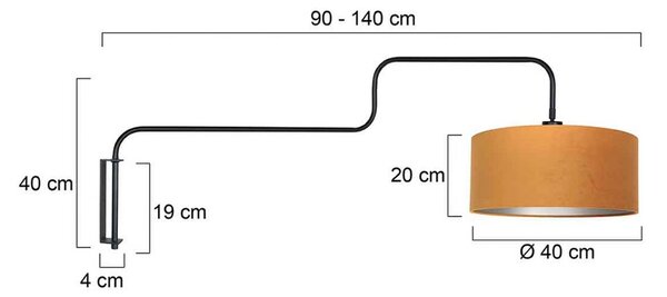 Steinhauer Nástenné svetlo Bloeba, čierna/zlatá, výška 140 cm, velúr, Čierna, Obývacia izba / jedáleň, kov, Moderný, Nástenné svietidlo