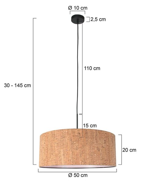 Závesné svietidlo Sparkled Light, hnedá, Ø 50 cm, korok, Hnedá / hrdzavá, Obývacia izba / jedáleň, kov, Moderný, Závesné svietidlo