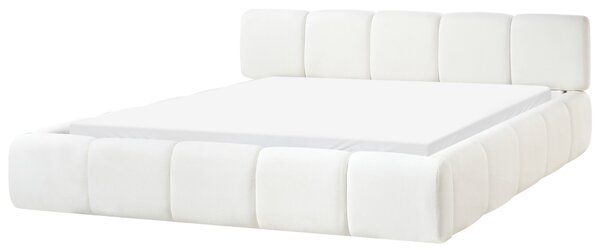 Posteľ s čelom krémová biela látkové čalúnenie 180 x 200 cm škandinávsky moderný minimalistický dizajn