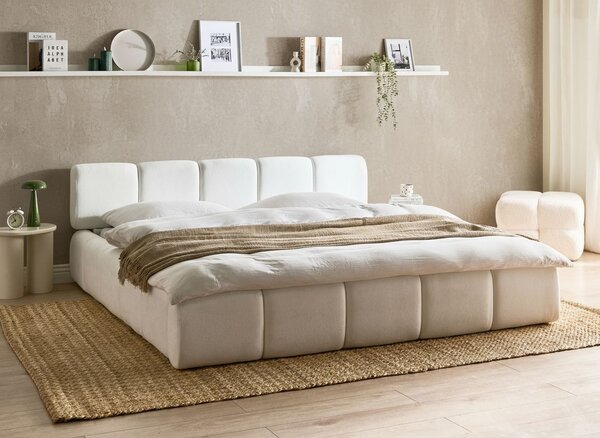 Posteľ s čelom krémová biela látkové čalúnenie 180 x 200 cm škandinávsky moderný minimalistický dizajn