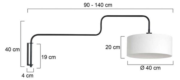 Steinhauer Nástenné svetlo Bloeba, čierna/biela, výška 140 cm, plátno, Čierna, Obývacia izba / jedáleň, kov, Moderný, Nástenné svietidlo