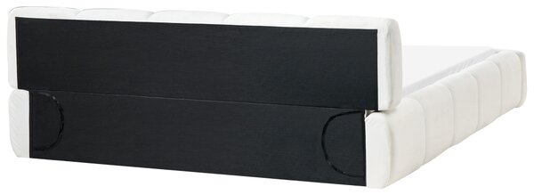 Posteľ s čelom krémová biela látkové čalúnenie 180 x 200 cm škandinávsky moderný minimalistický dizajn