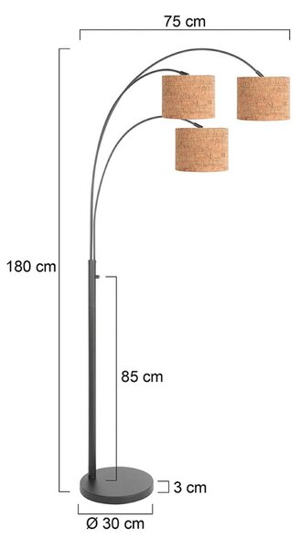 Stojacia lampa Sparkled Light, čierne/hnedé, 180 cm, korok, 3-pl., Hnedá / hrdzavá, Obývacia izba / jedáleň, kov, Moderný