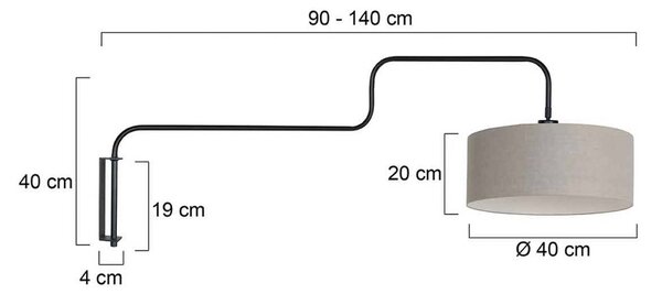 Nástenné svetlo Bloeba, čierna-bahenná, výška 140 cm, chintz, Čierna, Obývacia izba / jedáleň, kov, Moderný, Nástenné svietidlo