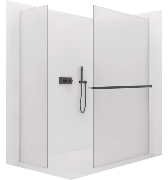 CERANO - Sprchová zástena Walk-in Crystal TL/P - 8 mm - bezvzperový systém + polička/držiak na uteráky - čierna matná, mliečne sklo - 50x50x200 cm