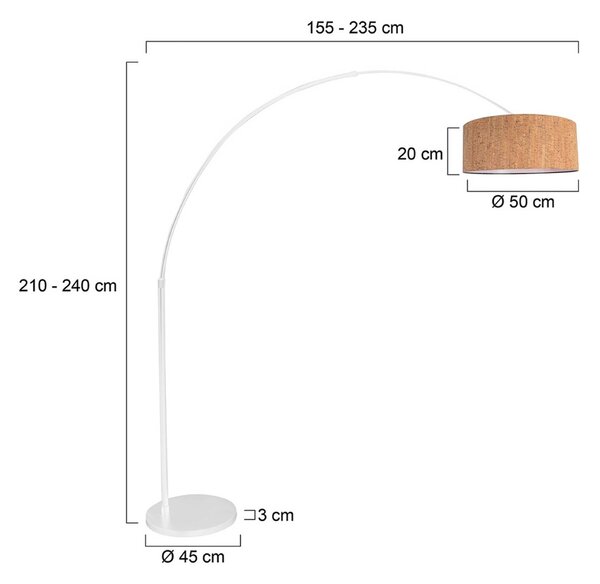 Steinhauer Oblúková stojacia lampa Sparkled Light, biela/hnedá, výška 240 cm, korok, Hnedá / hrdzavá, Obývacia izba / jedáleň, kov, Moderný