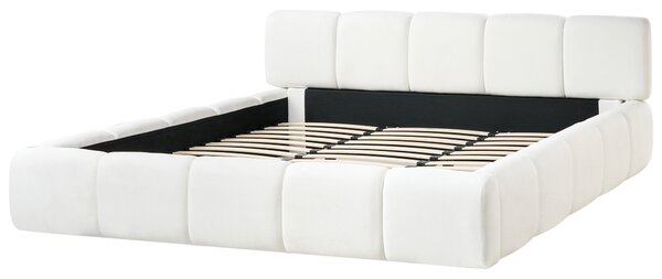 Posteľ s čelom krémová biela látkové čalúnenie 180 x 200 cm škandinávsky moderný minimalistický dizajn