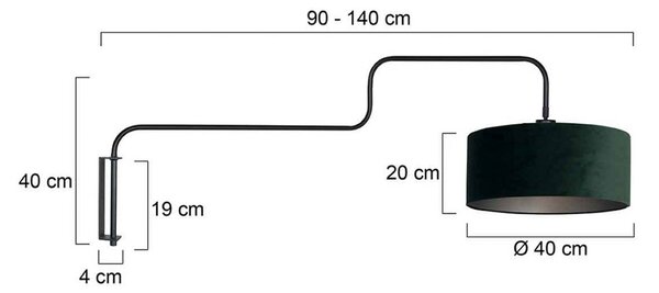Steinhauer Nástenné svetlo Bloeba, čierna/zelená, výška 140 cm, velúr, Čierna, Obývacia izba / jedáleň, kov, Moderný, Nástenné svietidlo