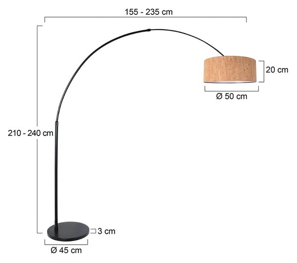 Stojacia lampa Sparkled Light, čierna/hnedá, 240 cm, korok, Hnedá / hrdzavá, Obývacia izba / jedáleň, kov, Moderný