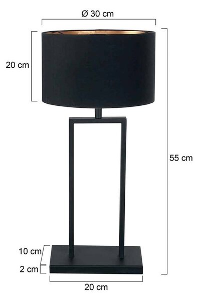 Stolová lampa Stang 3984ZW, čintz čierna/čierno-zlatá, 55 cm, Čierna, Obývacia izba / jedáleň, kov, Moderný, Stojacie svietidlo