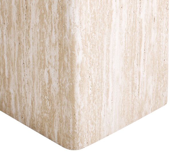 Odkladací stolík béžový MDF vrchná doska dyha podstavec pripomínajúci kameň 50 x 50 cm moderný dizajn obývacia izba