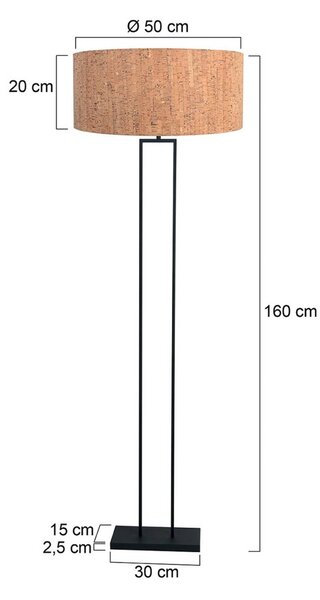 Stojacia lampa osvetľujúca strop Stang, čierne/hnedé, výška 160 cm, korok, Čierna, Obývacia izba / jedáleň, kov, Moderný, Zemné bodové svetlo