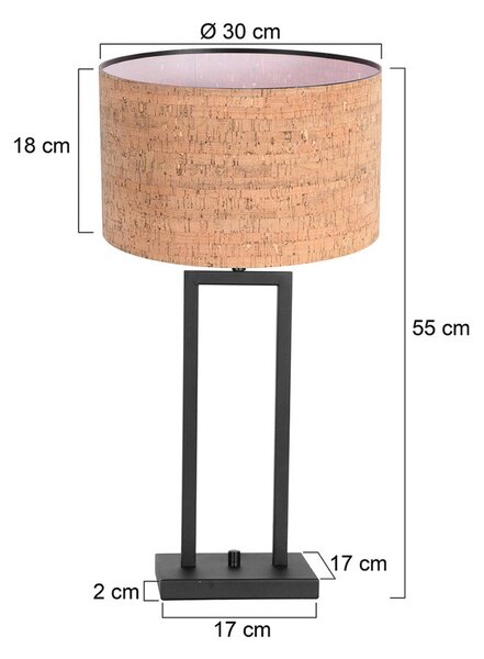 Stolová lampa Stang 4357ZW, korok, čierna/hnedá, výška 55 cm, Čierna, Obývacia izba / jedáleň, kov, Moderný, Stojacie svietidlo
