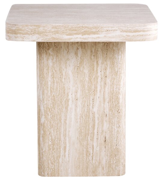 Odkladací stolík béžový MDF vrchná doska dyha podstavec pripomínajúci kameň 50 x 50 cm moderný dizajn obývacia izba
