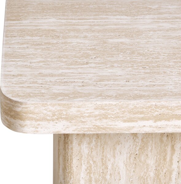 Odkladací stolík béžový MDF vrchná doska dyha podstavec pripomínajúci kameň 50 x 50 cm moderný dizajn obývacia izba