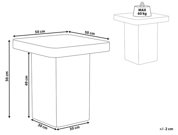 Odkladací stolík béžový MDF vrchná doska dyha podstavec pripomínajúci kameň 50 x 50 cm moderný dizajn obývacia izba