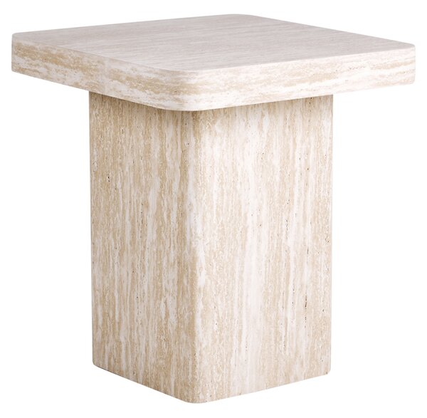 Odkladací stolík béžový MDF vrchná doska dyha podstavec pripomínajúci kameň 50 x 50 cm moderný dizajn obývacia izba