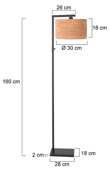 Stojacia lampa Stang, čierna/hnedá, výška 160 cm, korok, Čierna, Obývacia izba / jedáleň, kov, Moderný, Stojacie svietidlo