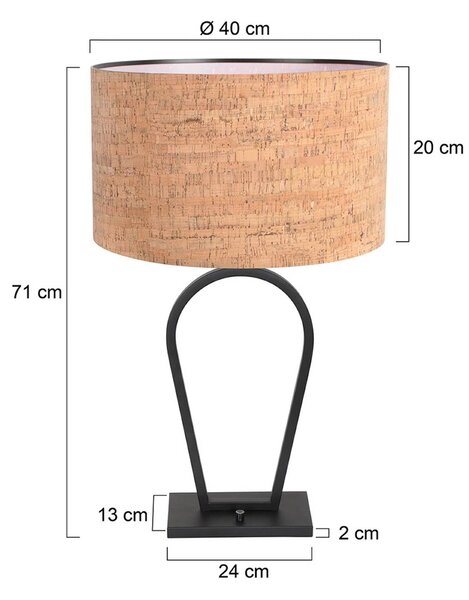 Stolová lampa Stang, čierna/hnedá, výška 71 cm, korok, Čierna, Obývacia izba / jedáleň, kov, Moderný, Stojacie svietidlo