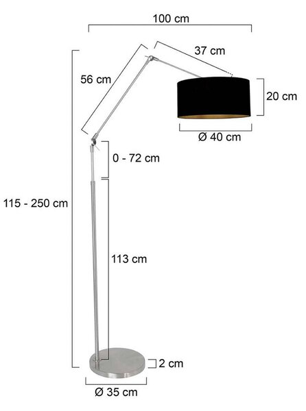 Stojacia lampa Prestige Chic oceľová farba/čierna-zlatá Výška 250 cm, Hliník / sivá / zinok, Obývacia izba / jedáleň, kov, Stojaca lampa