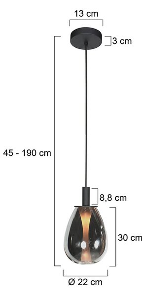 LED závesné svietidlo Glimsy, Ø 22 cm čierna/dymovo sivá sklenená, Hliník / sivá / zinok, Obývacia izba / jedáleň, Sklo, Závesné svietidlo